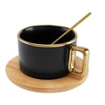 thumbnail image 2 of Paquete con 20 piezas de Taza de cerámica base de bambú y cuchara negro 9.2 x 6.3, 2 of 5