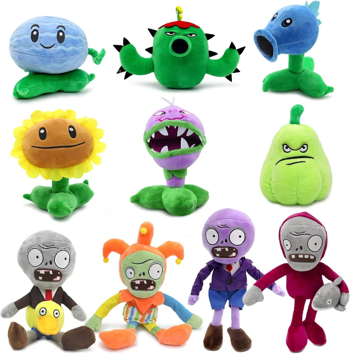 Yubatuo Plants Versus Zombies Plush Toys Set 10 PCS Plants vs Zombies Plush Toys PVZ Stuffed Soft Doll Sunflower Chomper Snow Pea Cactus Melon pult Squash and Zombies Walmart