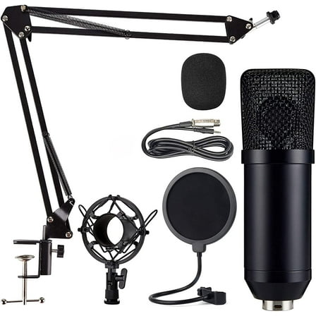 Condenser Microphone Computer Mic Kit Professional Studio Recording Bundle for Streaming Gaming Broadcasting Singing Videos with Arm Stand Shock Mount Pop Filter and Sound Adapter