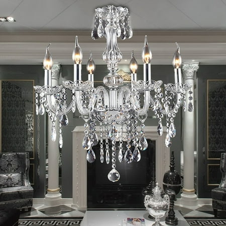600W E12 6 Arms Light Elegant Crystal Chandelier Decor Candle Clear Fixture Pendant Ceiling Lamp Morden European Chandeliers For Home Decor Bedroom Restaurant AC110V/220V