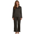 thumbnail image 2 of ylioge Womens Satin Pajama Sets Lightweight Solid Color 2 Piece Homewear Outfits Casual Solid Color Long Sleeve Shirts Straight Leg Pants Pajamas Set, 2 of 3