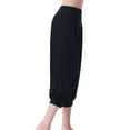 thumbnail image 4 of ZZwxWA Capris Straight Loose Fit Soft Wide Leg Workout Casual Yoga Gym Cotton Elastic Pleated Comfy Solid Pants Women Summer High Waist Trousers Black S, 4 of 4