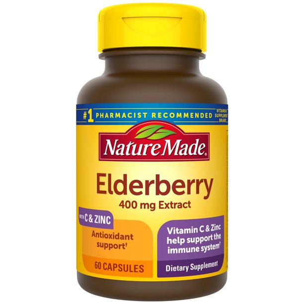 Nature Made Black Elderberry Capsules with Vitamin C and Zinc, 60 Count