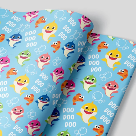 Baby Shark Wrapping Paper Cartoons Themed Gift Wrapper Made from Premium Paper for Kids Girls Boys Birthday Christmas Halloween Hanukkah Baby Showers Holiday Gift Cover(4 Rolls-80sq ft)