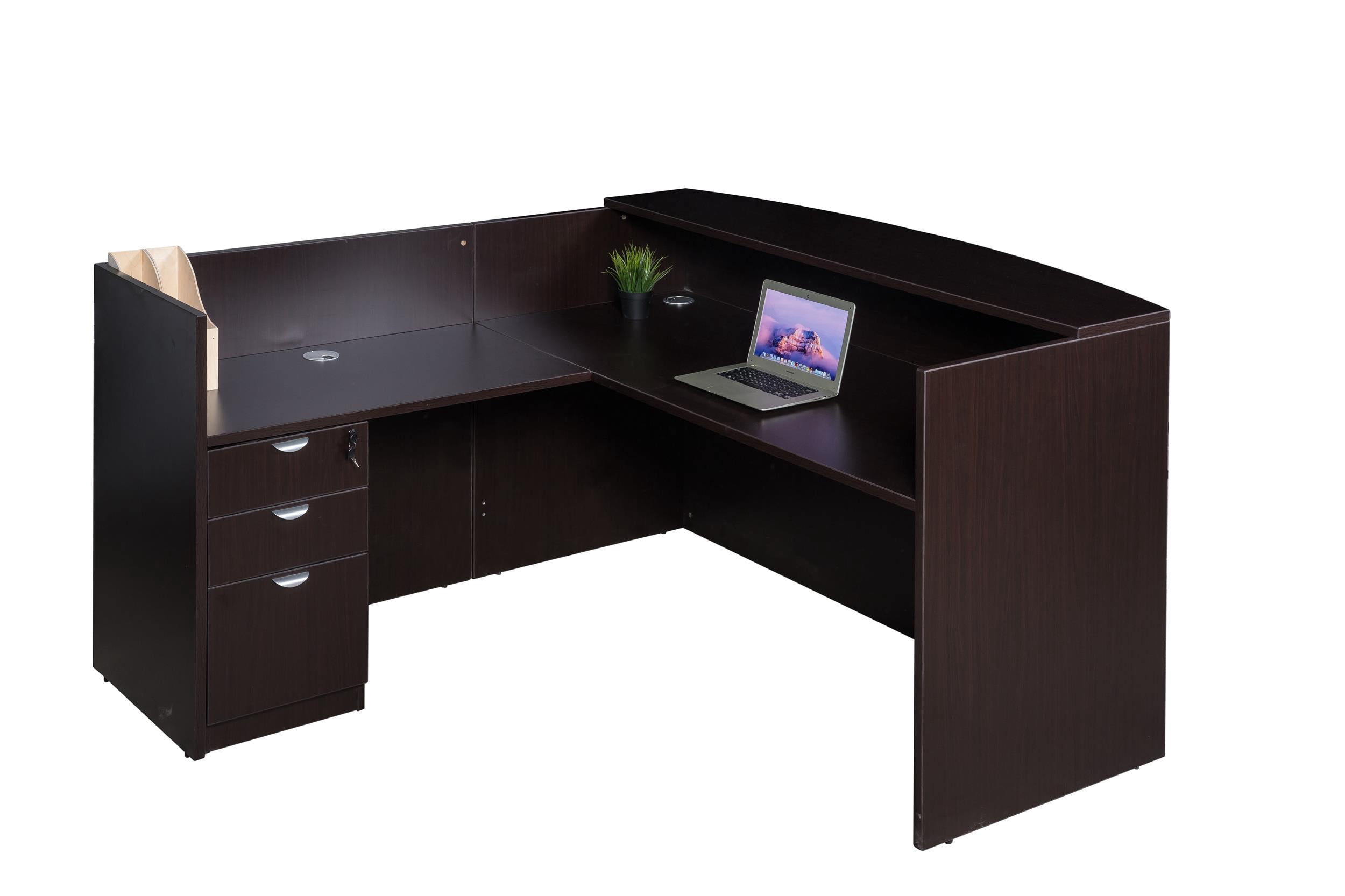 Boss Office Products 71" Reception L-Shape Desk with File Pedestal in Mocha
