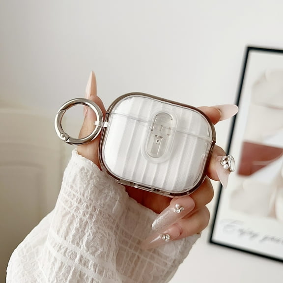 for AirPods 3rd Gen (2021) Case with Drop-Proof Secure Locking, Full Body Shockproof Hybrid Earphone Cover for AirPods 3rd Gen (2021) Protective Skin with Keychain & Carabiner, Gray/Clear