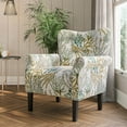 thumbnail image 2 of BELLEZE Modern Accent Chair for Living Room, High Back Linen Armchair with Wooden Legs, Upholstered Wingback Side Chair Padded Armrest Single Sofa for Living Room, Bedroom - Allston (Green Coral), 2 of 7