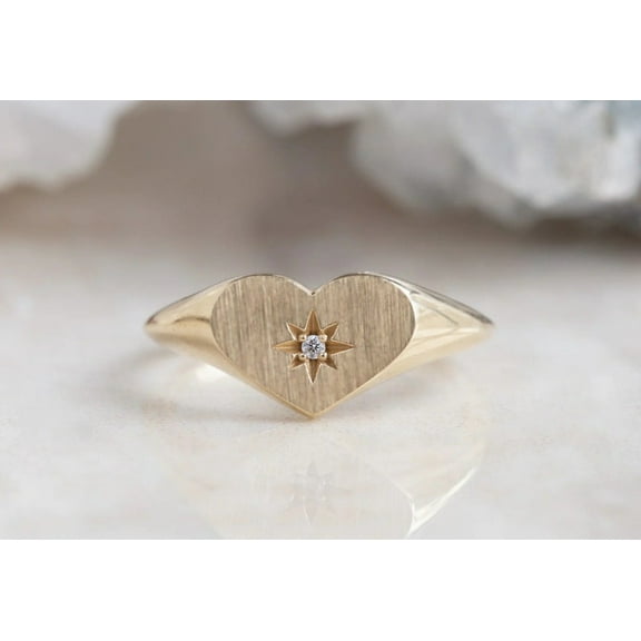 Heart signet, Diamond signet ring, Gold signet ring, heart ring, Dainty ring, Delicate ring, Heart signet gold,Diamond ring
