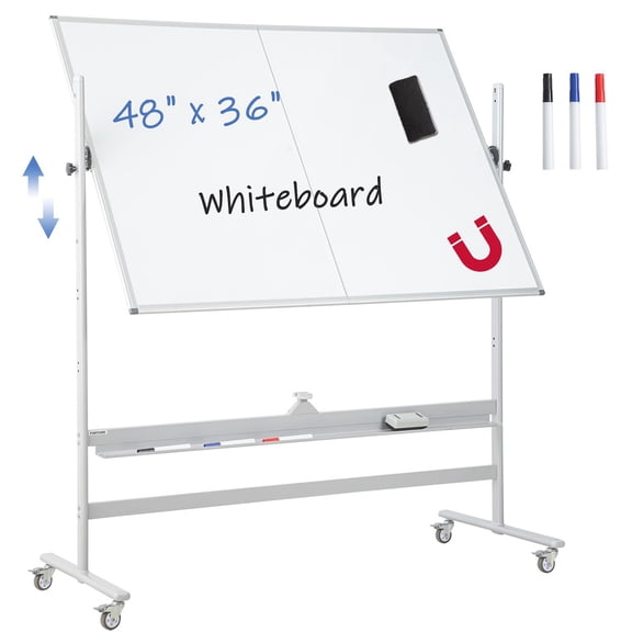 Wliqien 90x120cm Mobile Whiteboard, Double Sided Rolling Whiteboard, Folded Magnetic White Board, Large Reversible Dry Erase Board, Wall Planner Dry Erase Board