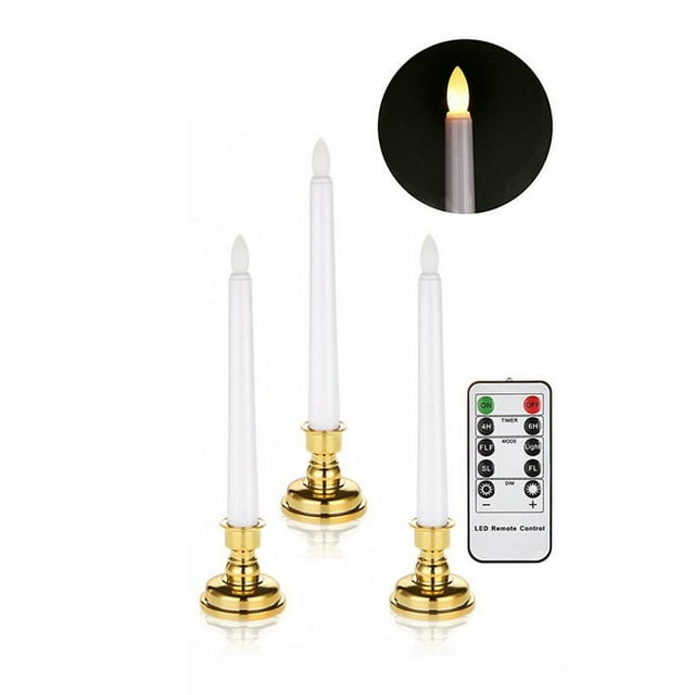 9 PCS LED Window Candles Christmas Flameless Window Candle Lights with Timer Battery Operated 3D Wick Light Window Candle+Removable Gold Candle Holders+Remote for Decor &Festival Celeb