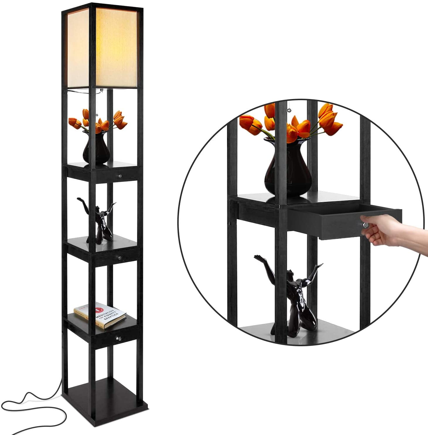 Brightech Maxwell Drawer Edition - Shelf & LED Floor Lamp Combination