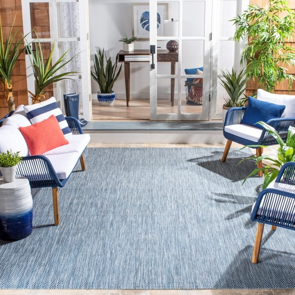 SAFAVIEH Courtyard Blazhe Chevron Indoor/Outdoor Area Rug, Navy/Grey, 10' x 14'