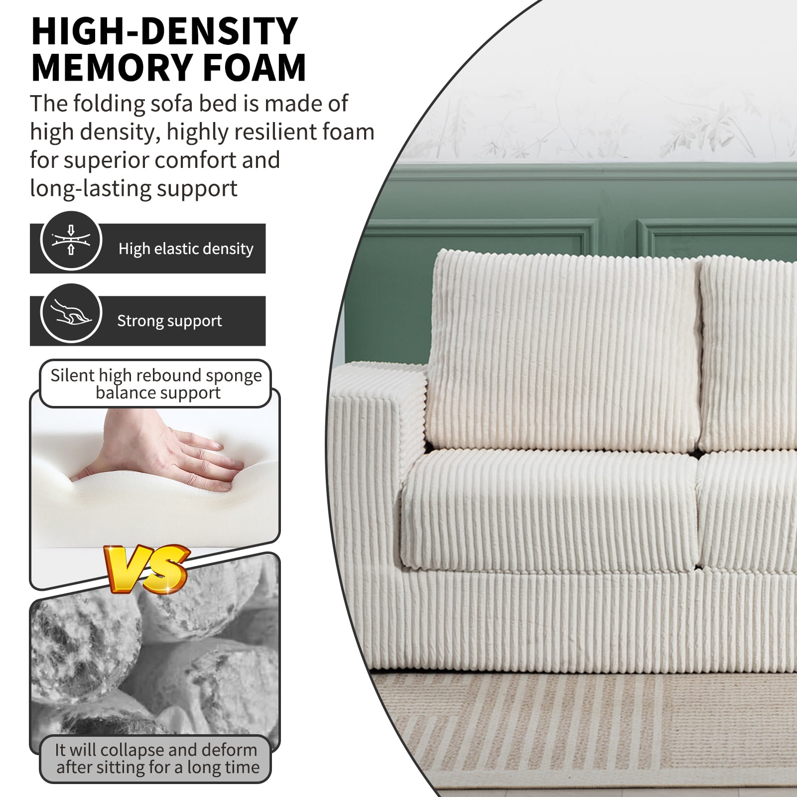 69 Inches Convertible Sofa Bed Boneless 2 Seats Loveseat Sleeper Sofa 2 Seater Small Couch 3-in-1 Folding Sofa Floor Sofa with Deep Seat No Assemble Required Beige