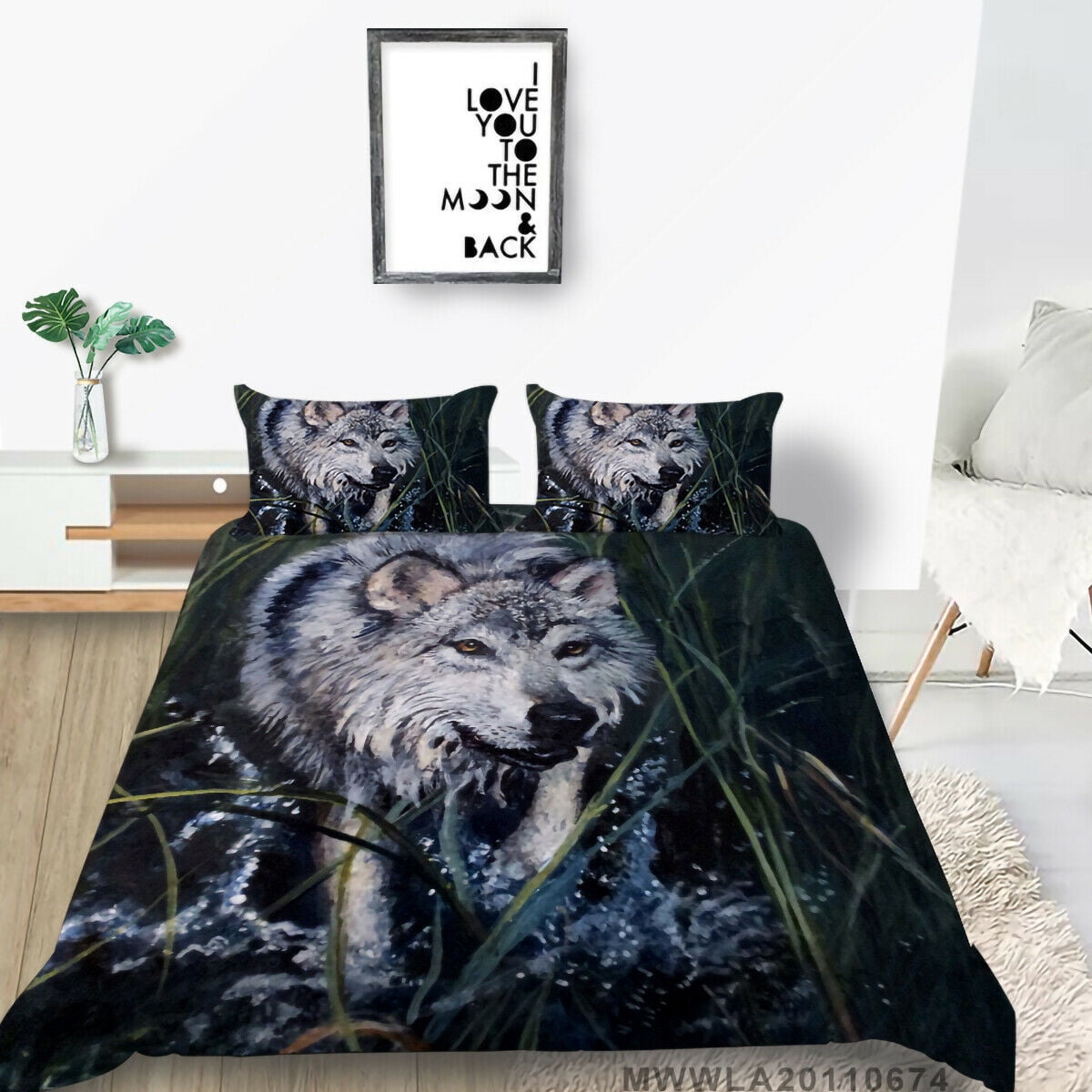 Milsleep Wolf Printing Bedding Set Kids Children Duvet Cover Set Pillowcase Modern Home Bed Set twin 68 X86 Twin