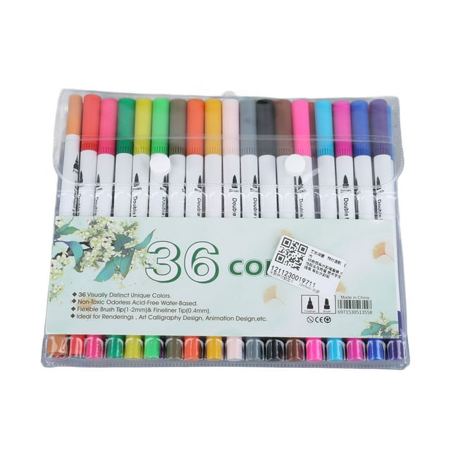 Dual Brush Markers Pen, Color Pen 36 Colors Strong Ink Absorption Water Based Double Head Markers Pen Flexible For Cartoon