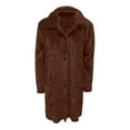 thumbnail image 4 of Wuxian Women Overcoat Long Length Plus Size Button Down Turndown Collar Solid Color Jacket Long Sleeve With Pockets Fall Winter Casual Outerwear,Coffee,L, 4 of 6