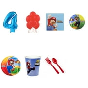 Angle View: Super Mario Brothers Party Supplies Party Pack For 32 With Blue #3 Balloon