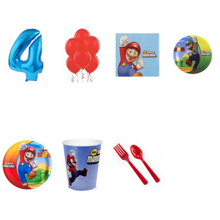 Super Mario Brothers Party Supplies Party Pack For 32 With Blue #3 Balloon