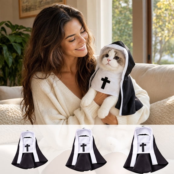 Aoznliie Dog Clothes, Halloween Nun Outfit with Hood for Large Cats Dogs, 9x12 inch Black Pet Costume for Party, Black