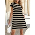thumbnail image 6 of Eytino Womens Dress Summer Striped Crewneck Cap Sleeve T Shirt Dress Casual A LineDresses with Pockets Black S-2XL, 6 of 9
