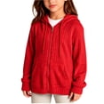 thumbnail image 3 of Lutiedan Zip Up Hoodie for Girls Long Sleeve Stretch Ribbed Jacket Casual Fall Soft Hooded Cardigan with Pocket Size 5-16, 3 of 6