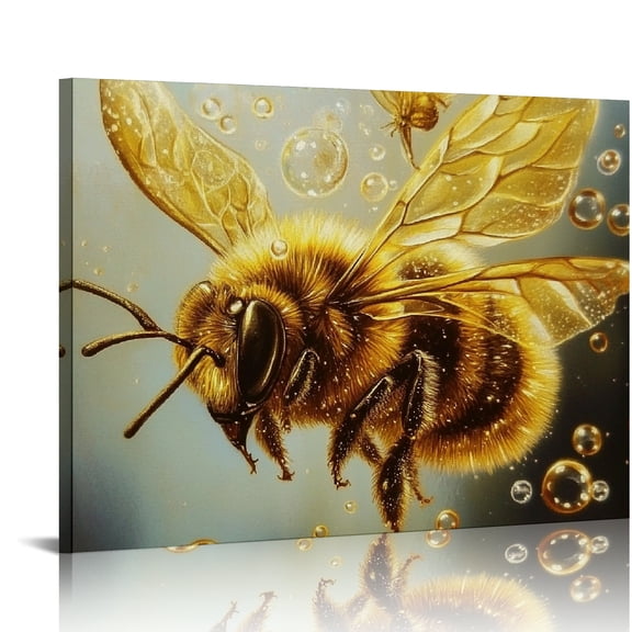ZFLMY Bee Water Bubbles Canvas Print Wall Art Home Decor 16x12in