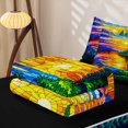 thumbnail image 5 of Manfei Stained Glass Lakeside Tent Pattern Zipper Full Size Comforter Sets with Fitted Sheet and 2 Pillowcases,Sunset Pine Forest Print Zipper Bedding Set,Yellow Green Blue,Reversible, 5 of 7