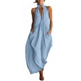 thumbnail image 2 of Tumotour Summer Tank Dress for Women's Halter-neck Linen Long Dress,with Pocket,Pleated Maxi Beach Sundress with a Tie-back, 2 of 7