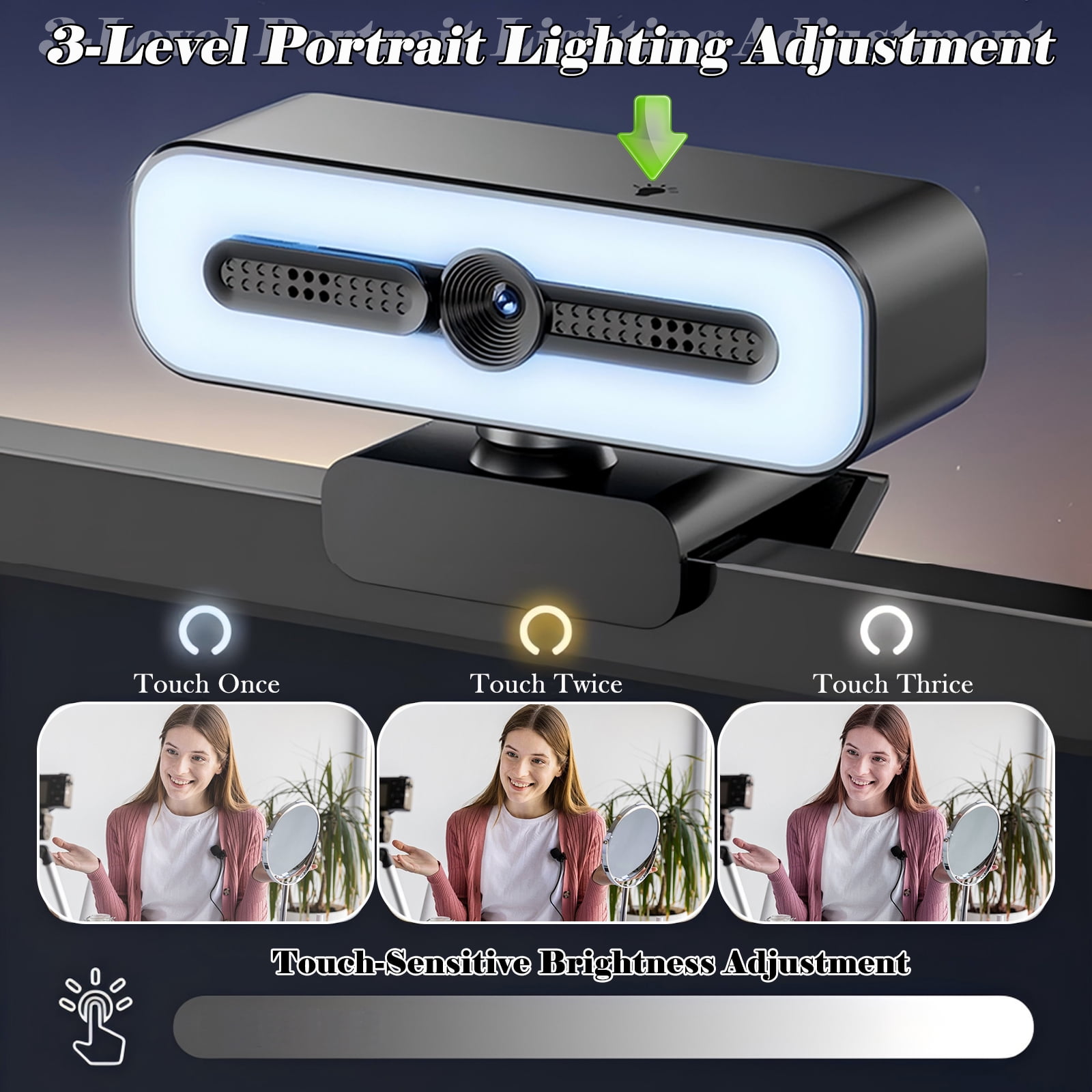 RONY 1080P Autofocus Webcam with Ring Light, Plug & Play Computer Camera with Microphone for PC Laptop Video Streaming