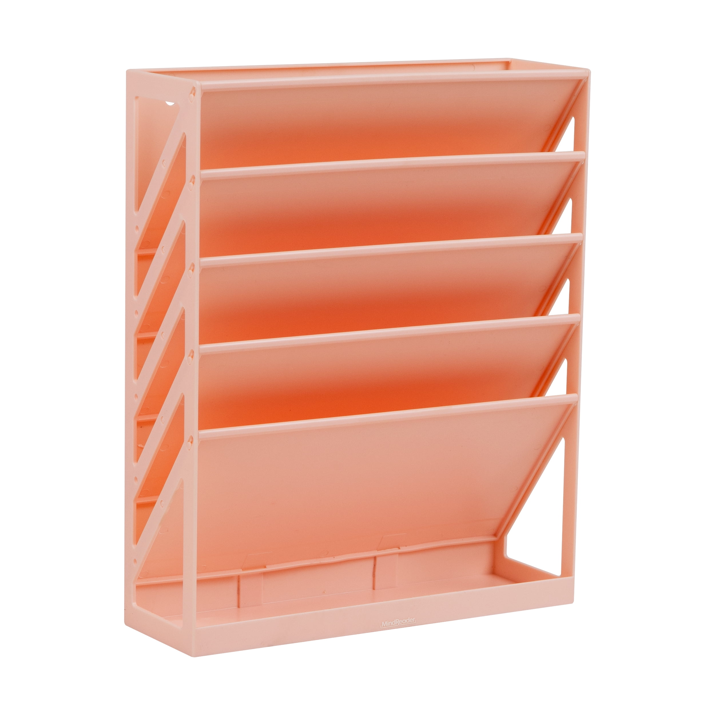 Mind Reader 5-Tier Vertical File Storage, Desktop Organizer, Wall Mount, Office, Plastic, 13"L x 4.25"W x 16"H, Pink