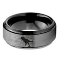 thumbnail image 2 of Tungsten Tyrannosaurus Rex Band Ring 8mm Men Women Comfort Fit Black Step Bevel Edge Brushed Gray Polished, 2 of 4