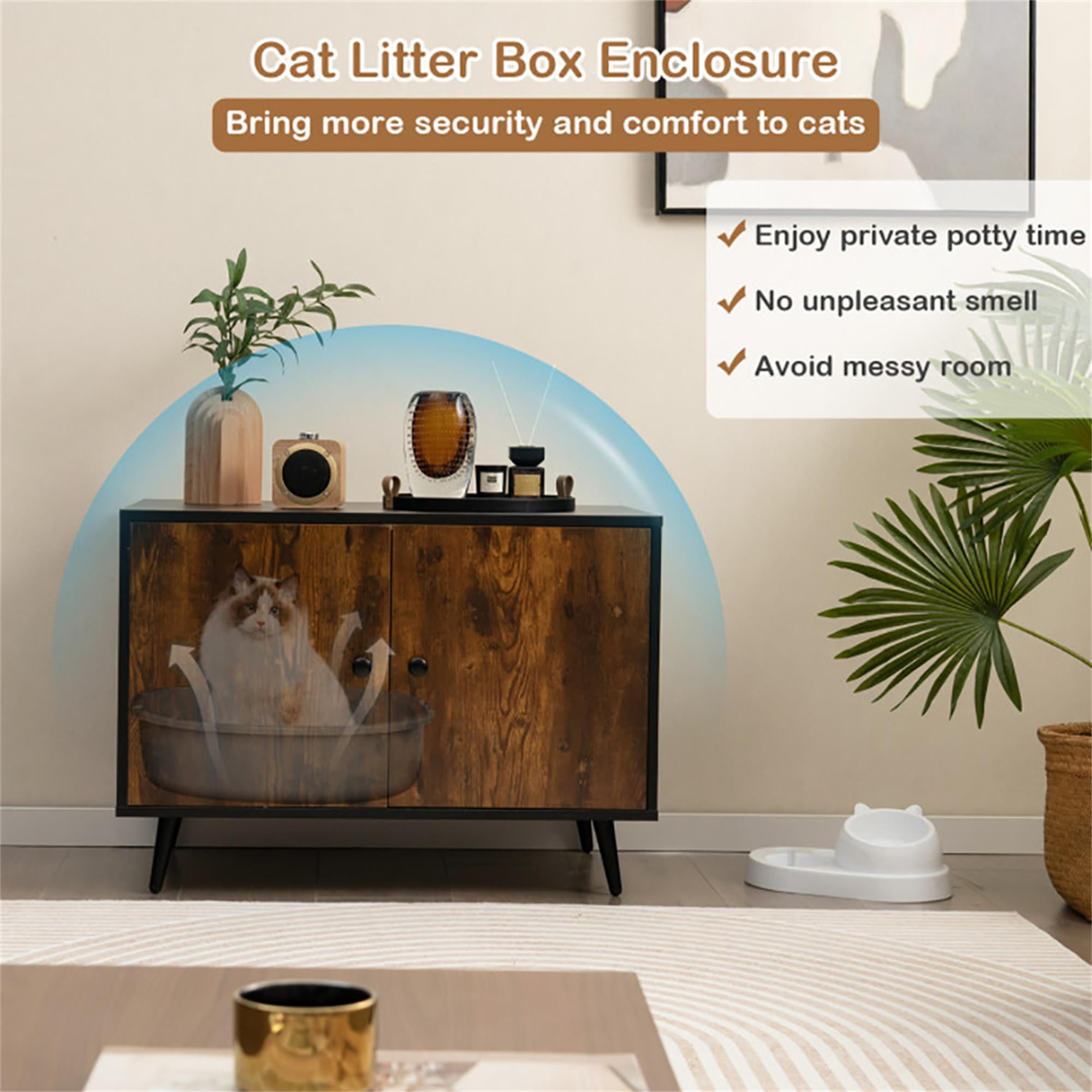Kadyn 31" Cat Litter Box Enclosure, Hidden Litter Box Furniture, Wood Cat House Washroom Cabinet Fit for Most of Cat and Litter Box, Black