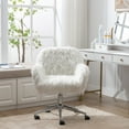 thumbnail image 2 of KCC Fluffy Office Desk Chair, Faux Fur Modern Swivel Armchair with Wheels, Soft Comfy Fuzzy Elegant Accent Makeup Vanity Chairs for Women Girls, Home Living Dressing Room Bedroom, White, 2 of 8