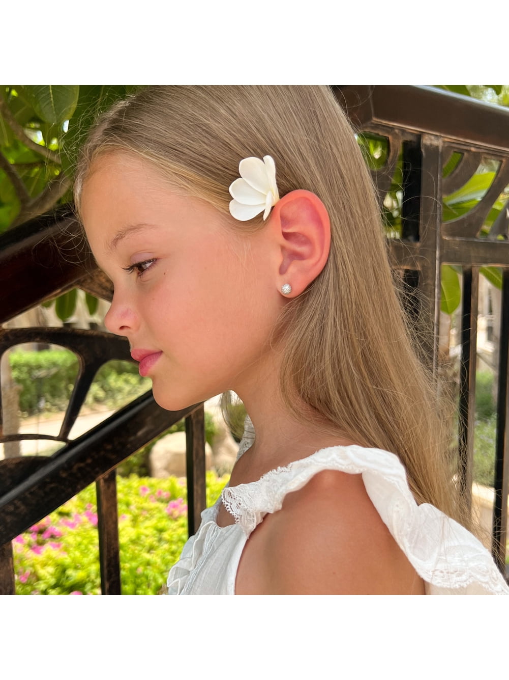 Large Ball of Gems CZ Kids / Girls Earrings Screw Back - Sterling Silver