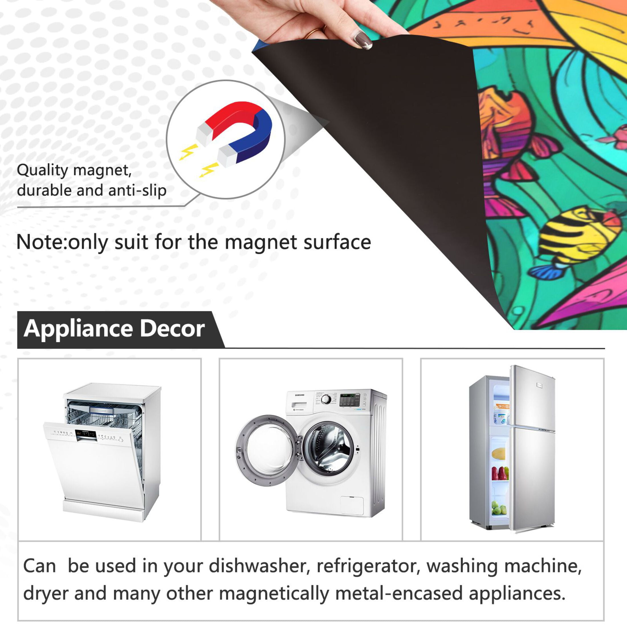 Dishwasher Magnetic Refrigerator Magnet Cover Sticker Home Decorative 23"x26" Colorful Shark Pattern