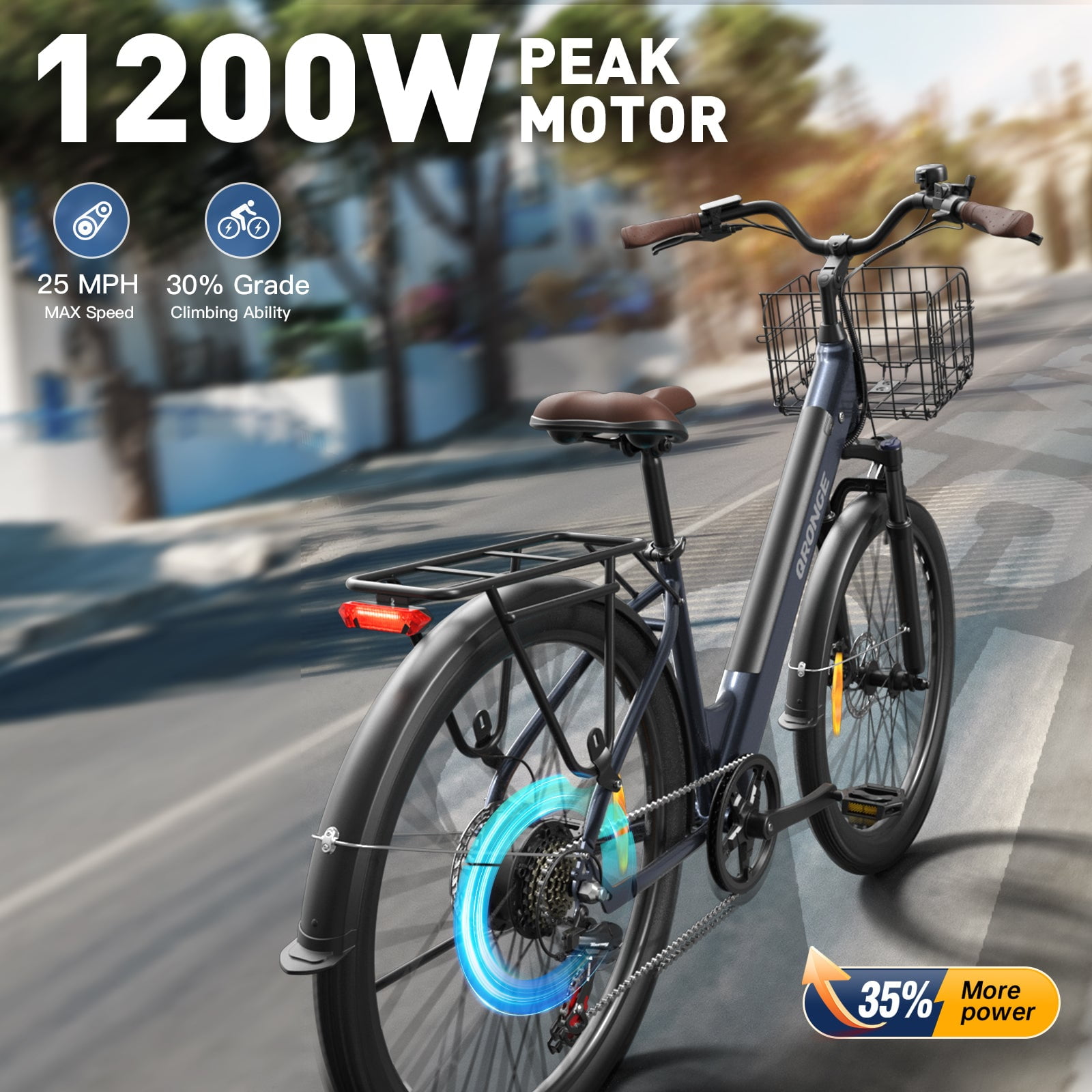 26 inch Electric Bike for Adults 1200W Peak Step Through E-Bike 70Miles Range 25 mph Max Speed Electric Bicycles 7-Speed Front Fork Suspension E-Mountain Bikes 36V 12.8AH Battery, UL2849 by SGS