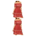 thumbnail image 2 of Vestido corto oscilante bohemio Qarigey estampado fuera del Hombro algodón mini vestido de verano rosa M Rojo L 2piezas, 2 of 6