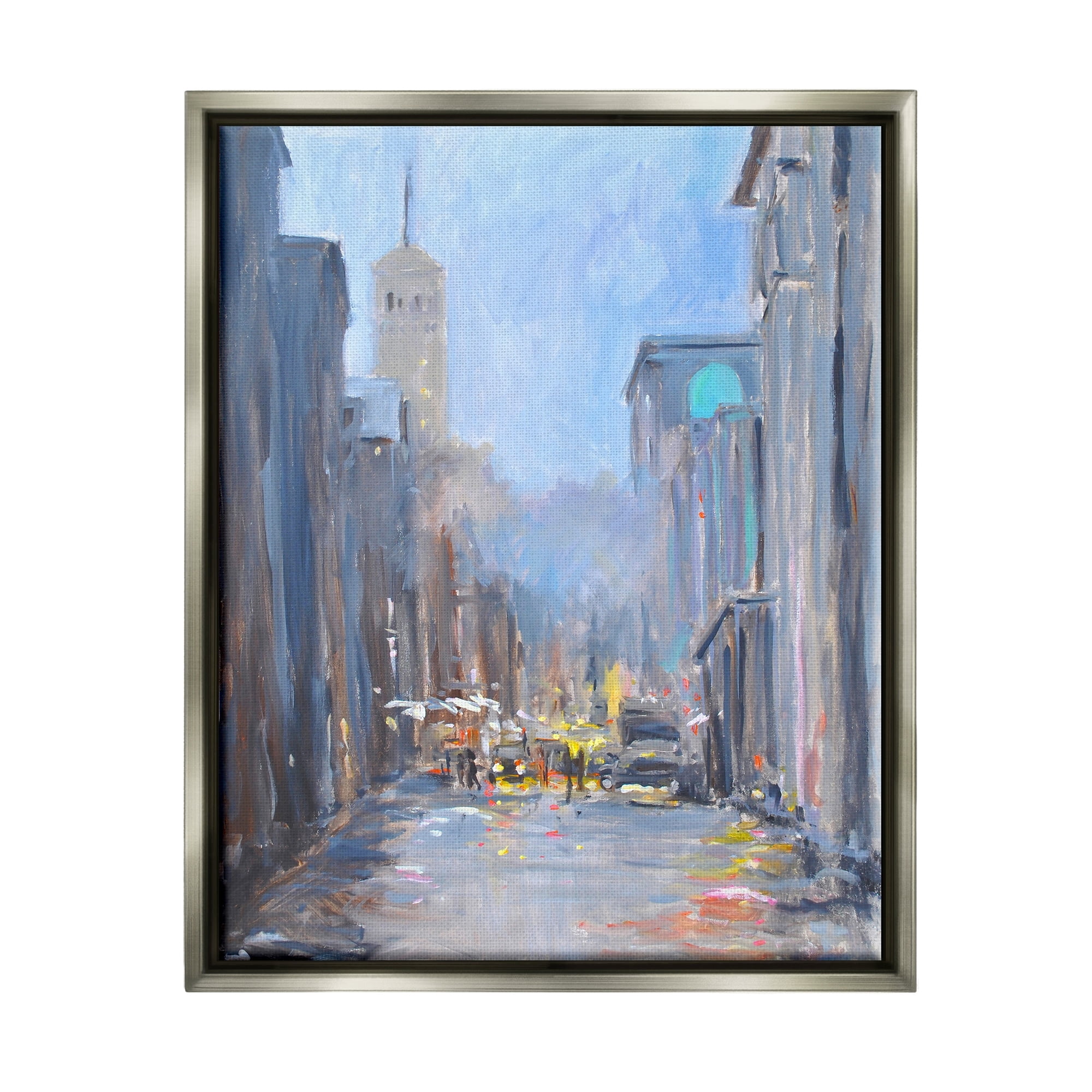 Stupell Industries Abstract Rainy City Reflections Tall Urban Buildings Painting Luster Gray Floating Framed Canvas Print Wall Art, Design by Allayn Stevens