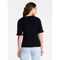 thumbnail image 4 of Time and Tru Women's Ribbed Sweater with Flounce Sleeves, Midweight, Sizes XS-XXXL, 4 of 6