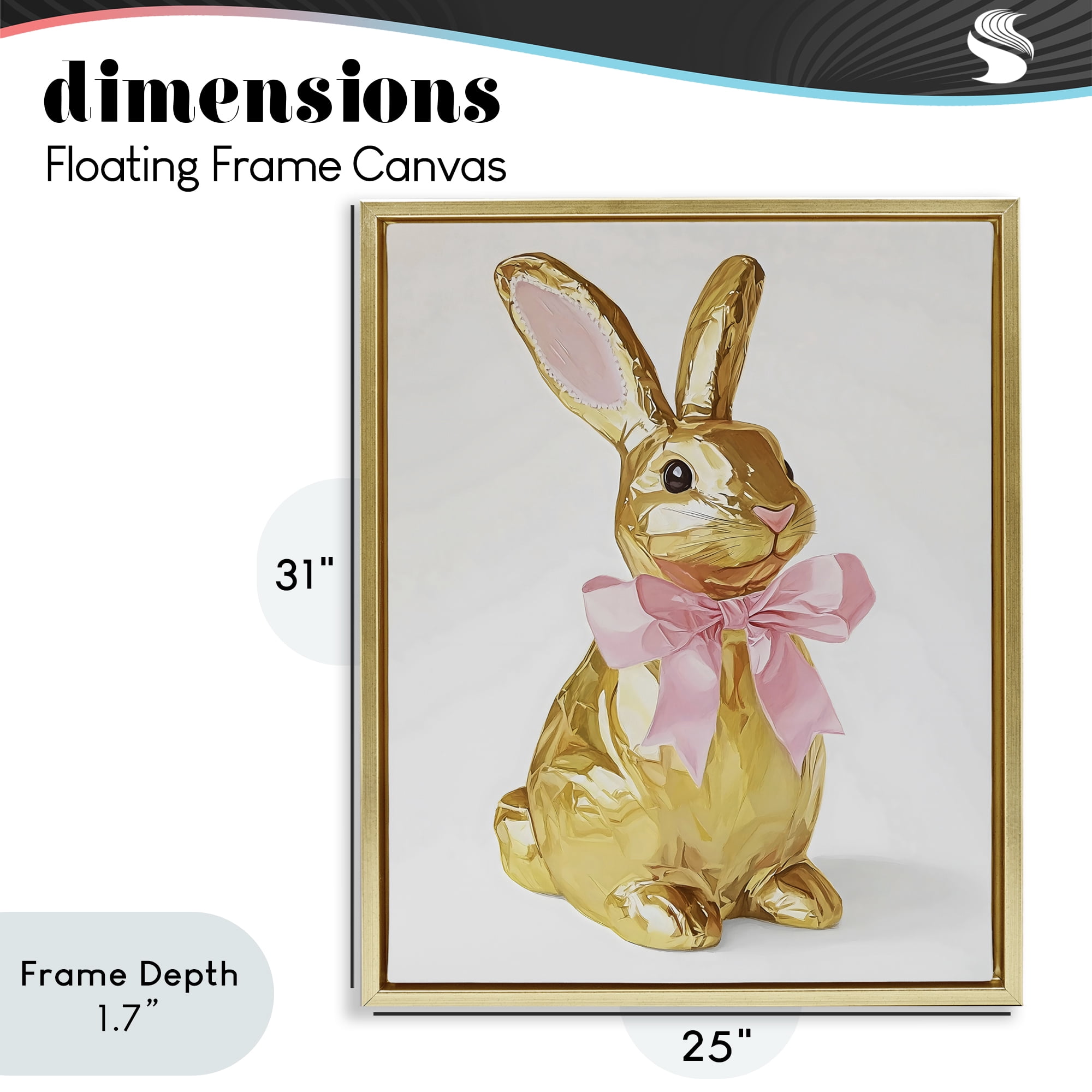 Stupell Industries Golden Easter Bunny with Ribbon Gold Framed Floater Canvas Wall Art, design by The Prints Vibe