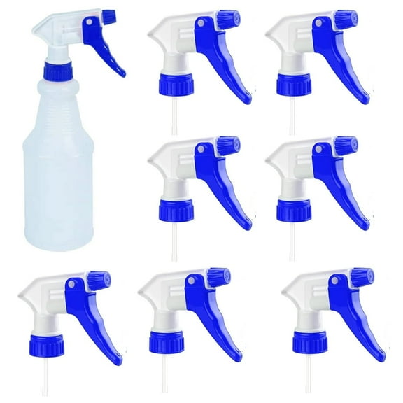 8Pcs Plastic Spray Bottles,Universal Spray Bottle Replacement Nozzle,Bottle Tops Only,Blue Resistant Head Sprayer for Heavy Duty,Commercial,Home Cleaning Solutions