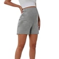 thumbnail image 3 of Women Maternity Shorts Over Belly Stretchy Pregnancy Yoga Shorts Summer Soft Breathable Workout Trousers Gray S, 3 of 6