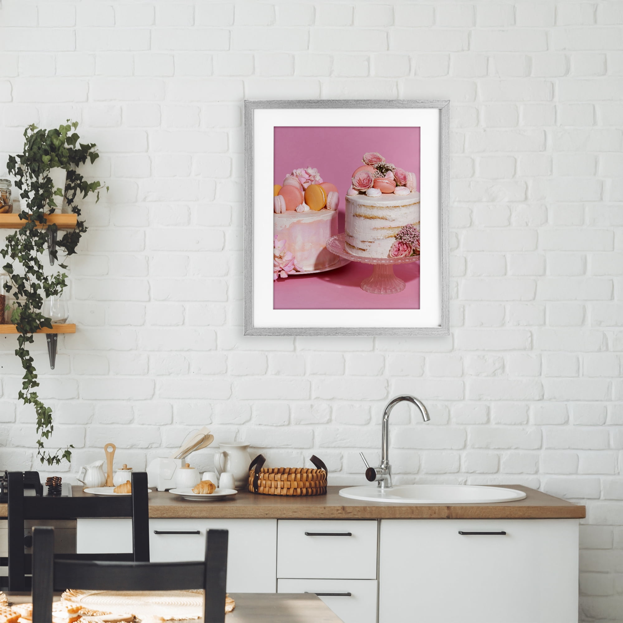 Stupell Industries Pink Pastel Macaroon Cakes Gray Framed Print Under Glass, design by LISH Creative