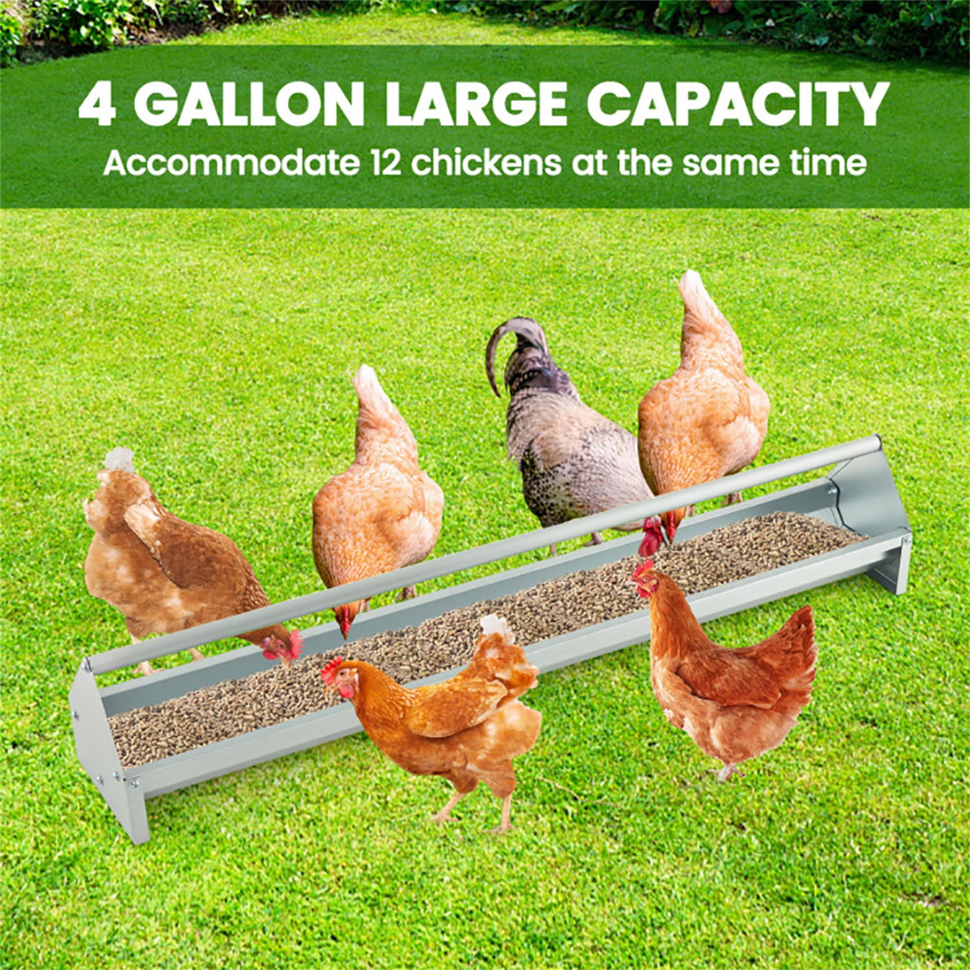 Kadyn 45" 2-in-1 Galvanized Steel Chicken Feeder with Adjustable Distance, Wall Mount Hay and Grain Feeder, Suitable for Sheep, Bantams, Poultry, Pheasants, Silver