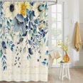 thumbnail image 4 of Fabric Shower Curtain, Blue Watercolor Flower Eucalyptus Leaves Linen Pattern Bathroom Curtain with 12 Hooks Waterproof No Bad Odor Machine Washable Bath Curtains for Bathroom, Spa Room, 72"x72", 4 of 6