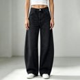 thumbnail image 4 of QIUOMBBP Woman Baggy Barrel Jeans Casual Button Fly Wide Leg Curved Denim Trousers Vintage Distressed Jean Pants, 4 of 7