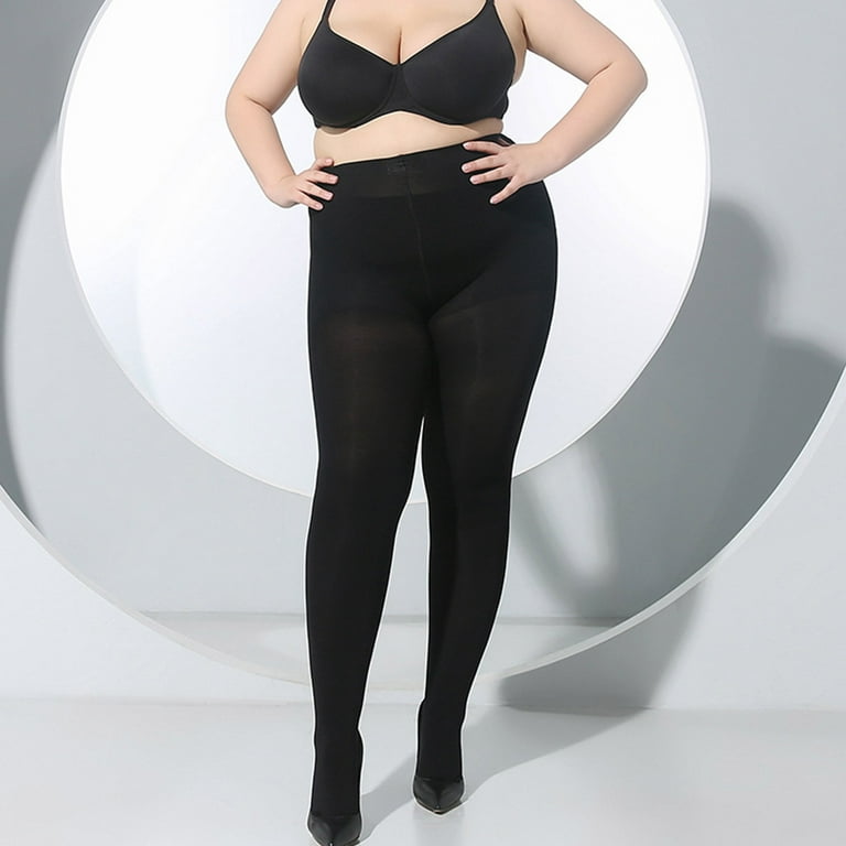Womens Plus Size Opaque Black Tights with Wide Elastic Waistband
