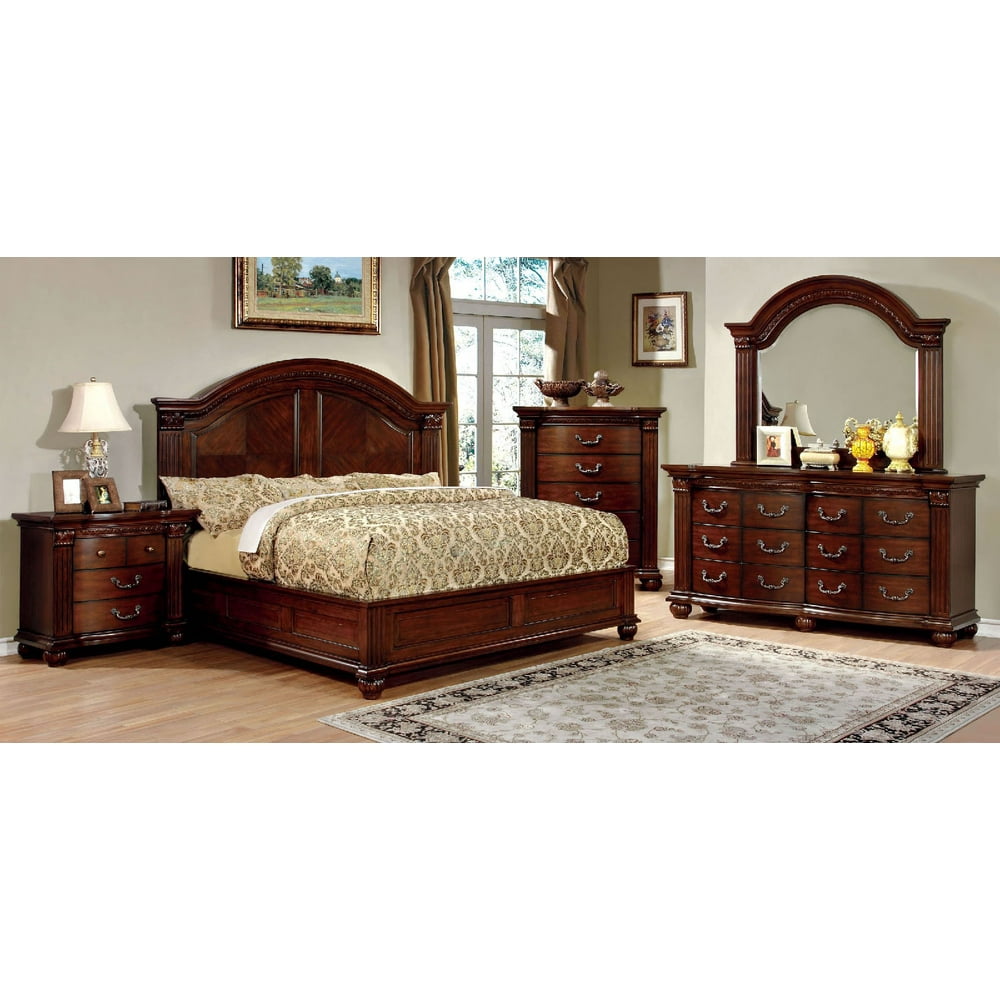 Traditional Formal Look Cherry Finish Solid Wood Wooden HB Queen Size