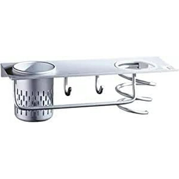 Aluminum Wall Mounted Hair Dryer Holder, Blow Dryer Brush Rack, Hanging Bathroom Shelves with Towel Bar Hooks，Simple to Install and