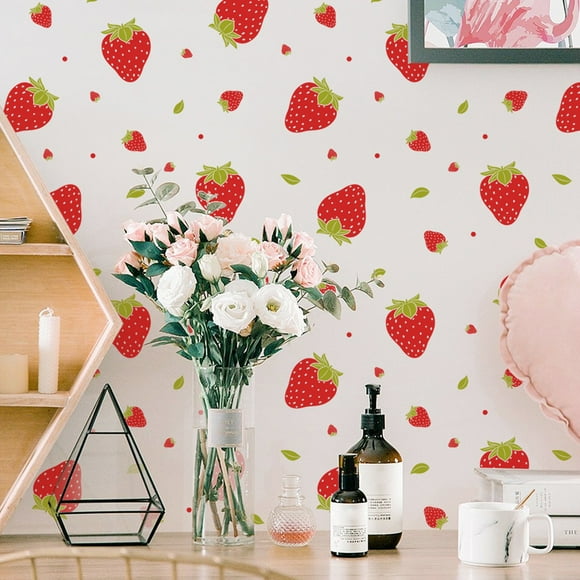 92pcs Strawberry Stickers ColorfulWall Decals Wallpaper for Girls Boys Baby Bedroom Nursery Wall Decor